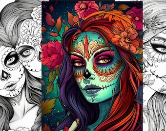 Sugar Skull Coloring Pages - Day of the Dead  - Dia de los Muertos, Mexican-inspired, Fantasy box Adult 50 pages