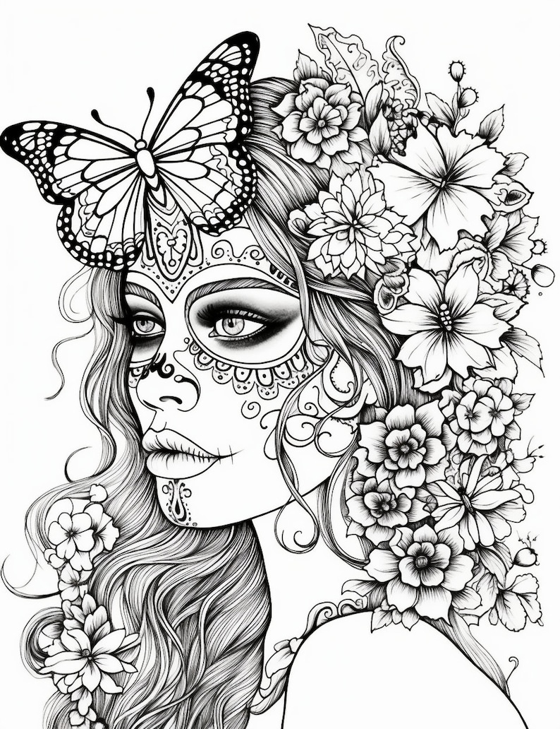 Sugar Skull Coloring Pages for Adults Day of the Dead Mindful Coloring
