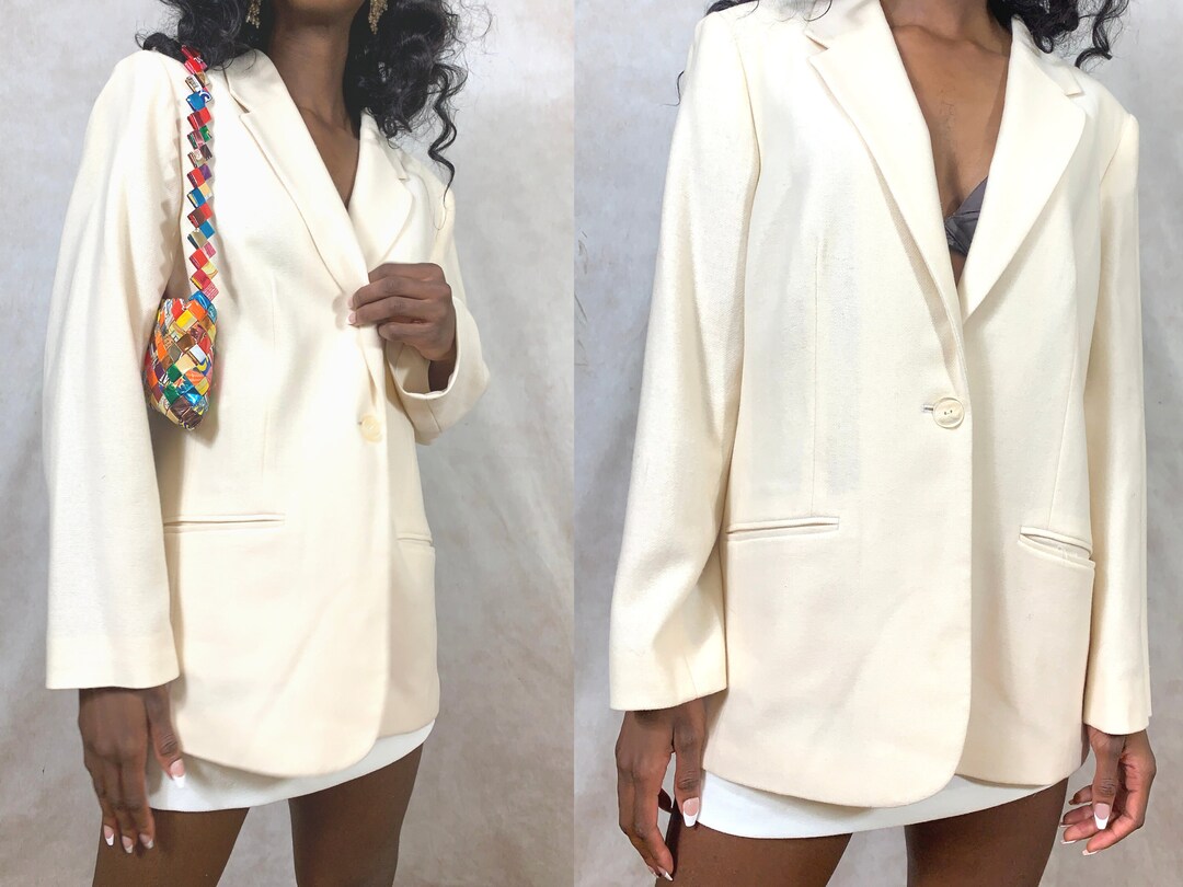 Vintage Cream Wool Blazer | Front - Etsy