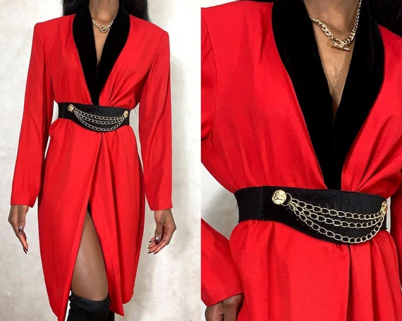 Vintage Red Cardigan/Blazer Velvet Trim Size Large - image 1