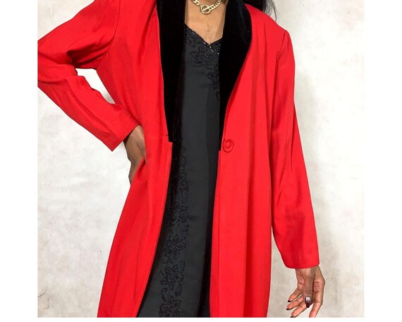 Vintage Red Cardigan/Blazer Velvet Trim Size Large - image 2