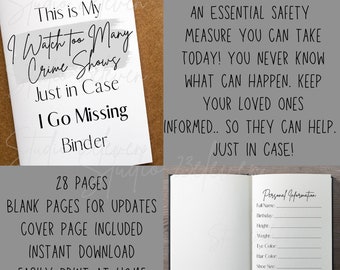 Printable, Instant, Digital Download. In case I go missing document. DIY. Safety DIY