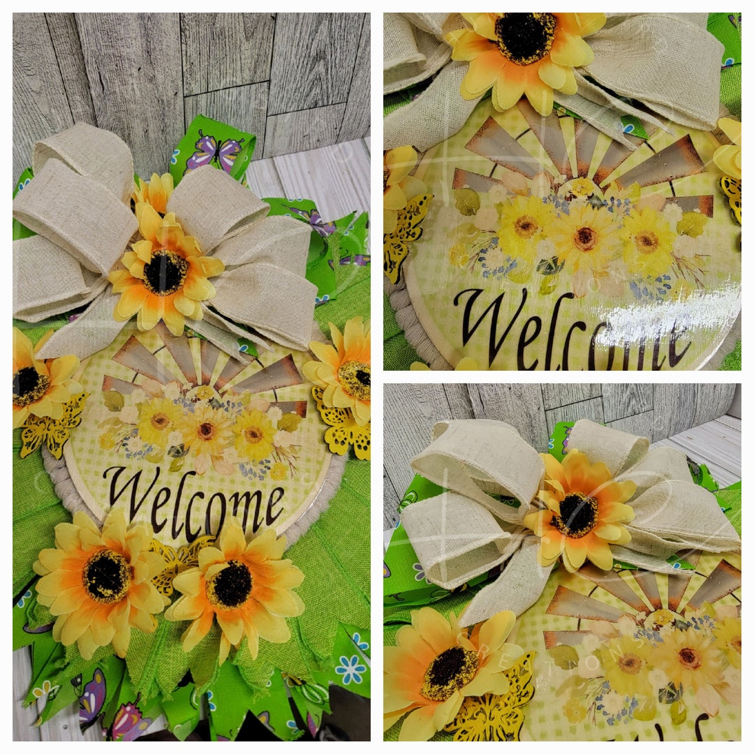 Ribbon Wreath Wire Frame Sunflowers Lime Green Etsy