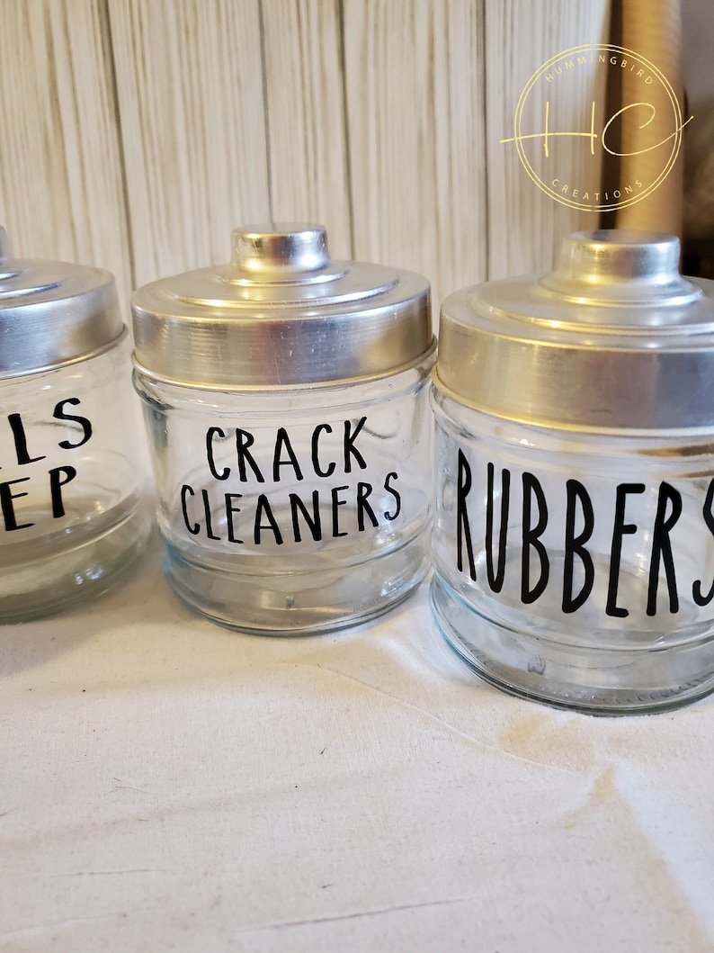 Set of 4 Bathroom Storage Jars With an Attitude., Glass Jars, Bathroom