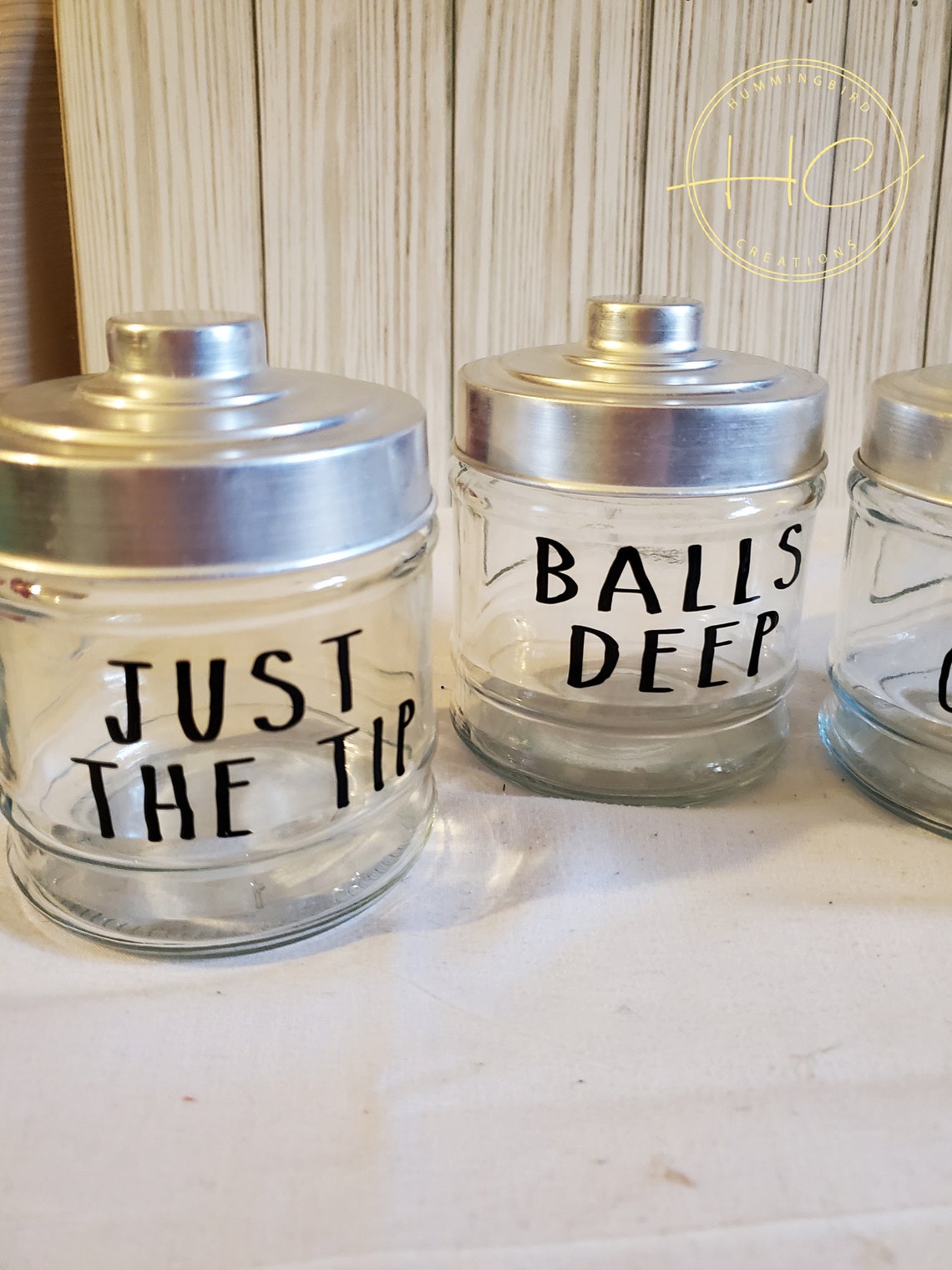 Set of 4 Bathroom Storage Jars With an Attitude., Glass Jars, Bathroom