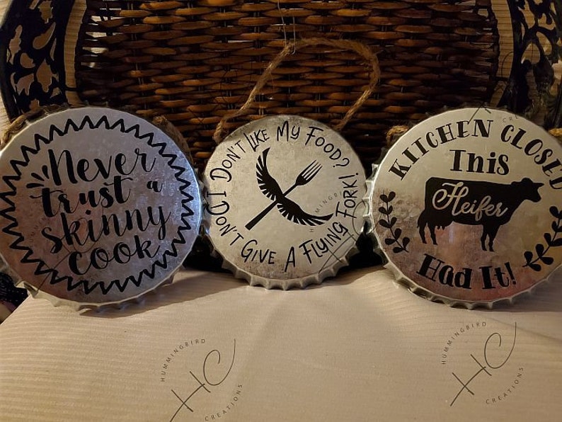 Set of 3 Funny Galvanized Bottle Cap Signs FREE SHIPPING, Funny Bottle