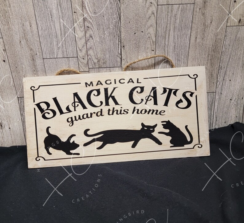 Magical Black Cat Sign, Cats, 4x12, Hanging Sign, White and Black Etsy