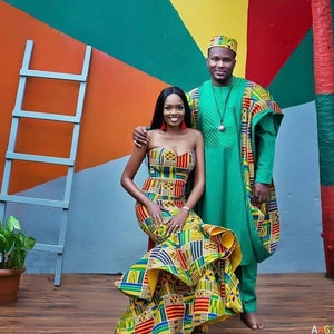 Couple African outfit, African couple engagement outfit,Ankara gown, Ankara clothes for couples wedding, couple matching outfit