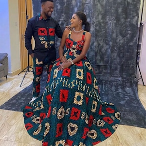 Couple African outfit, African couple engagement outfit,Ankara gown, Ankara clothes for couples wedding, couple matching outfit
