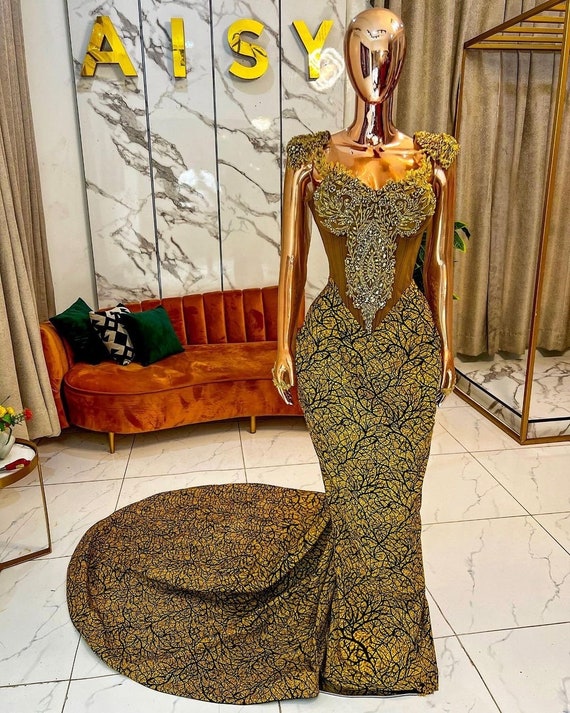 gold african prom dress Ariella main image 0