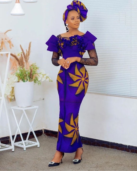 African Mermaid Dress, Ankara Gown, African Gown, African Prom Dress,  African Print Dress, Purple Dress - Etsy