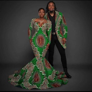Couple African outfit, African couple engagement outfit,Ankara gown, Ankara clothes for couples wedding, couple matching outfit