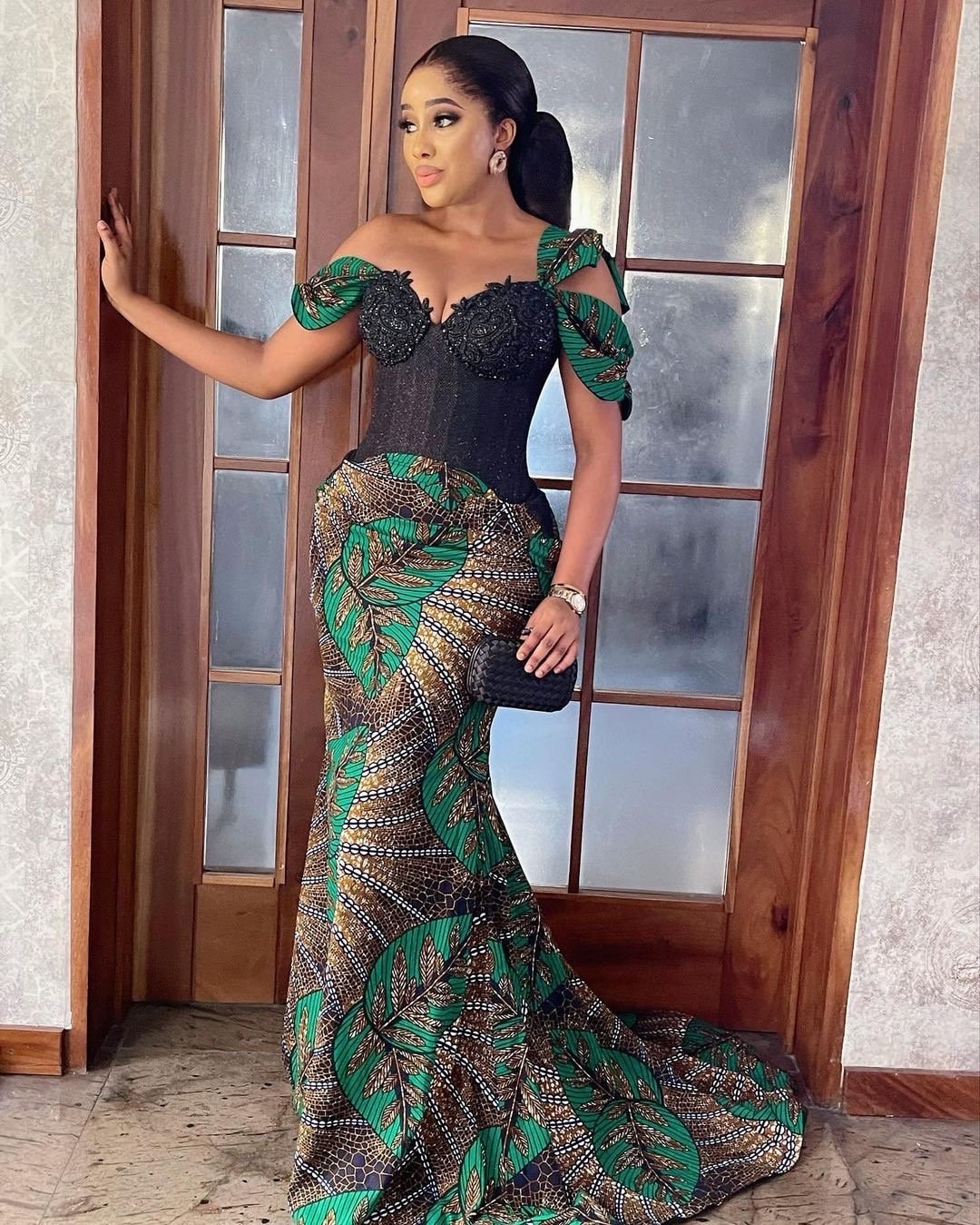 emerald green african dress Nina Sedumedi Emerald Green Maxi Dress with African Print Ties – AfricaRise  Online