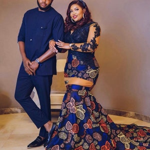 Couple African outfit, African couple engagement outfit,Ankara gown, Ankara clothes for couples wedding, couple matching outfit image 2