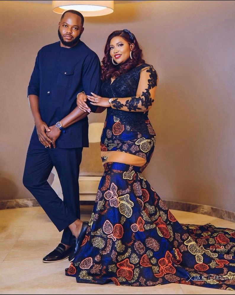 Couple African outfit, African couple engagement outfit,Ankara gown, Ankara clothes for couples wedding, couple matching outfit image 2