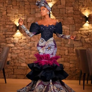 Afrikanisches Meerjungfrauenkleid, Ankara-Kleid, afrikanisches Maxi-Nixenkleid, afrikanisches Abschlussballkleid, afrikanisches Maxidruckkleid, Abschlussball 2023 Kleid