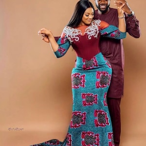 Couple African outfit, African couple engagement outfit,Ankara gown, Ankara clothes for couples wedding, couple matching outfit