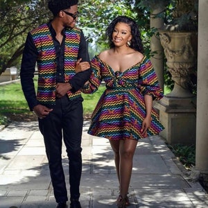 Couple African outfit, African couple engagement outfit,Ankara gown, Ankara clothes for couples wedding, couple matching outfit image 1