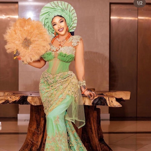Kome Emerald Green African Mermaid Dress, Ankara Gown, African