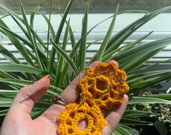 Yellow sun crochet earrings