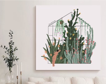 Minimalistisches Gewächshaus Kaktus Malen nach Zahlen Kit - DIY Ölgemälde