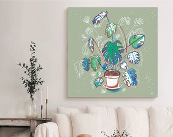 Kit de peinture par numéro Monstera : peinture à l'huile DIY, art minimaliste