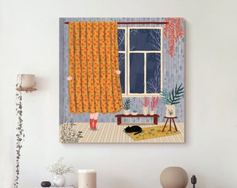 Kit de peinture minimaliste par numéros : peinture à l'huile DIY, scène de fenêtre hivernale