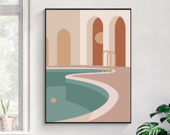 Minimalist Swimming Pool Paint by Number Kit: DIY Wall Decor, Acrylic Painting Activity