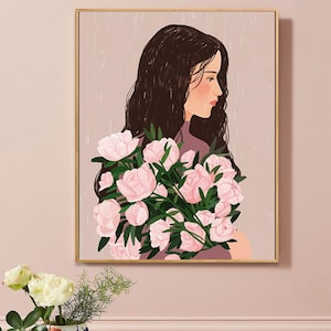 Girl with Flowers Paint by Number Kit: DIY Oil Painting, Home Decor