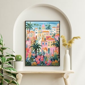 Tropical City Paint by Number Kit: DIY Minimalist Wall Art