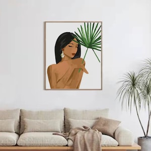 Morocco Style Paint by Number Kit: Minimalist Woman with Palm