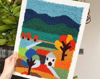 Floral Punch Needle Kit: Mountain View DIY Wall Decor (11.8x9.8")