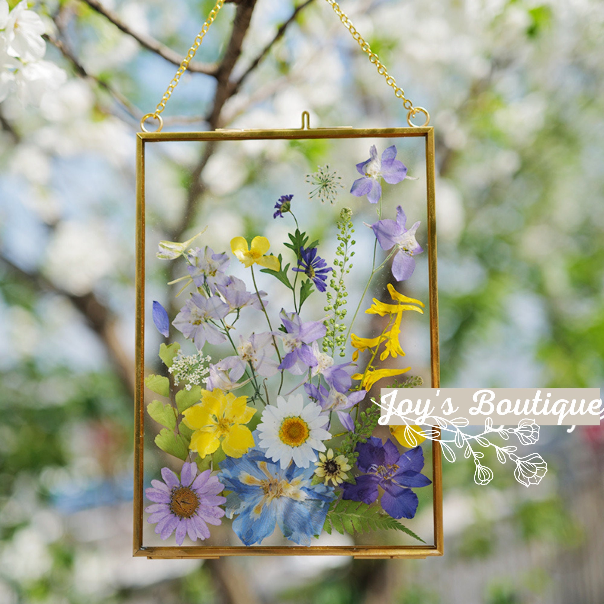 Vintage Dried Pressed Flower Wall Art Solid Light Wood Frame Artist Signed  7.5