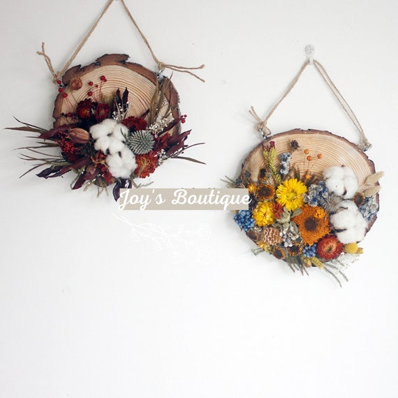 Dried Flower Arrangement on the Natural Wood-handmade Dried - Etsy