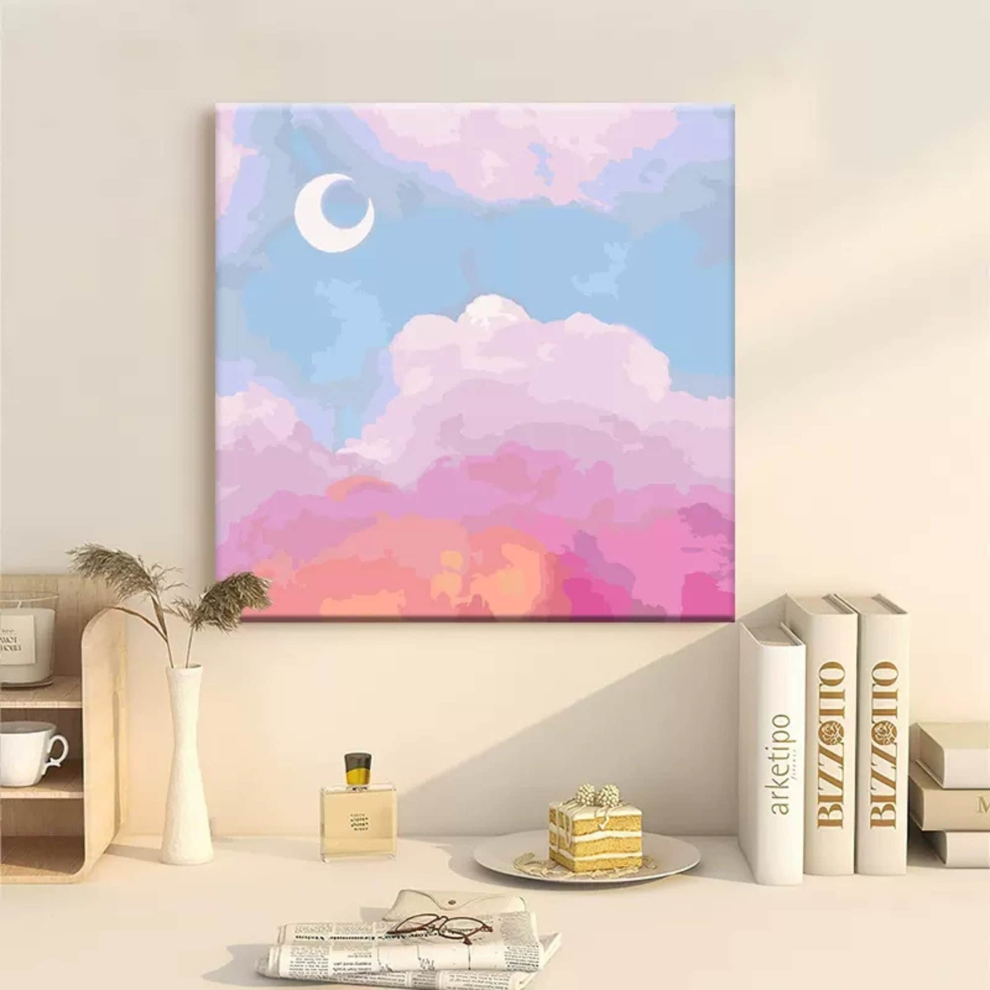 Malen Nach Zahlen Set „Stadt Der Mond“ – 50x40 Cm Leinwand, Acrylfarben, Pinsel, Für Erwachsene & Kinder Ab 7