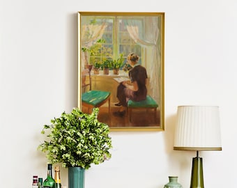 Vintage Woman Reading Paint by Number Kit: DIY Oil Painting