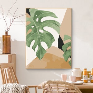 Monstera Blatt Malen nach Zahlen Kit: DIY Ölgemälde Wanddekoration