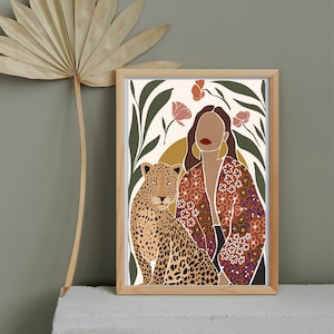 Girl with Leopard Paint by Number - Paint by Number Kit Adult | DIY Oil Painting | DIY Kit - Handmade Wall Decor -Christmas GIft