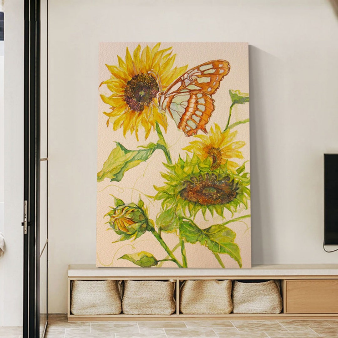 Sunflower Butterfly Paint by Number Kit: DIY Oil Painting Wall Decor - Etsy