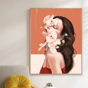 Girl with Flowers Paint by Number Kit: DIY Oil Painting, Handmade Wall Decor