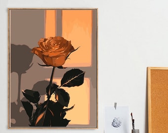 Kit de peinture roses à numéros : peinture à l'huile à faire soi-même, décoration murale faite main