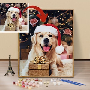 Kit de peinture personnalisée pour animaux de compagnie par numéro | Kit de peinture par numéro adulte | Portrait d&#39;animal de compagnie personnalisé | Portrait d&#39;animal de compagnie à partir de la photo | Cadeaux de noël