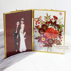 Foto personalizzata con cornice di fiori pressati - Regalo di nozze personalizzato per coppie / Arte con fiori secchi / Decorazioni murali fatte a mano / Decorazioni per matrimoni