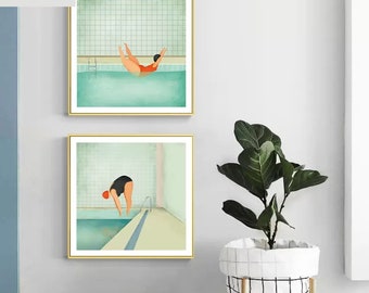 DIY Swimming Pool Paint by Number Kit: Handmade Wall Art
