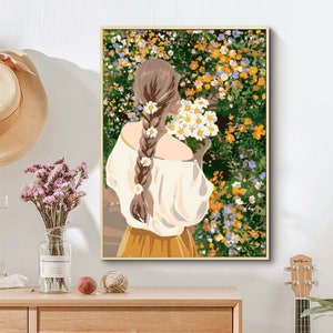 Girl with Flowers Paint by Number Kit: DIY Oil Painting, Home Decor