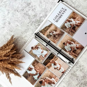 Kit de álbum de recortes con fundas de repuesto; Álbum de anillas A4 con fundas para fotos. Kit de inicio de álbum de recortes moderno. Álbum familiar único.