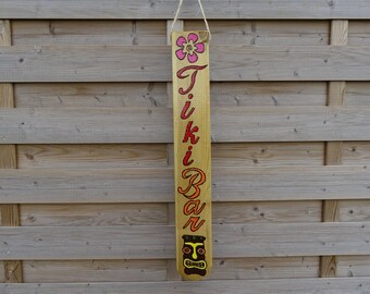 Tiki Bar Vertical Outdoor Hanging Wooden Hawaiian Style Garden Sign