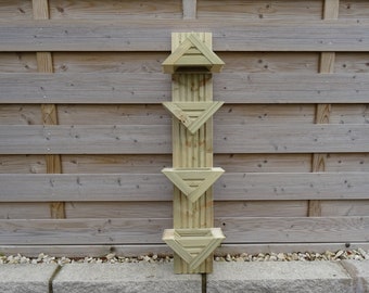 Handmade Wooden Bird Feeder Triple Vertical with Roof Fence-Tree Mounting