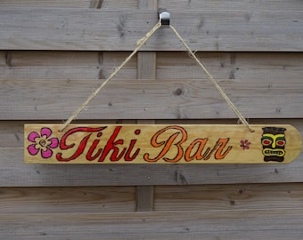 Hawaiian Style Tiki Bar Outdoor Hanging Wooden Garden Sign