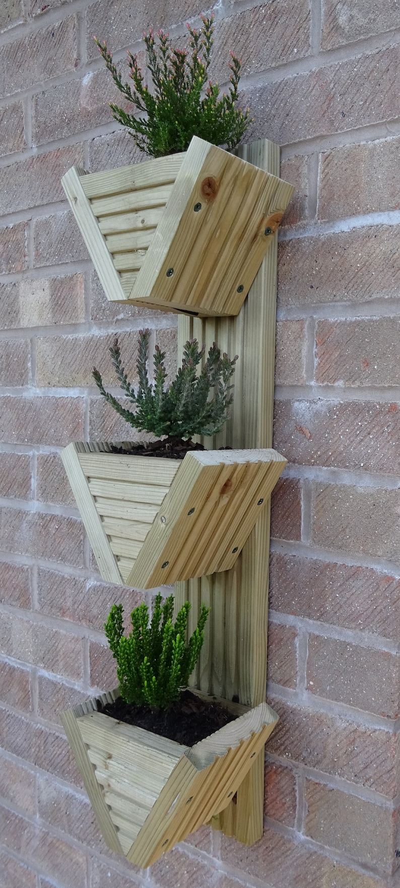 Vertical Triple MINI Wooden Garden Planter fence/wall Hanging image 2